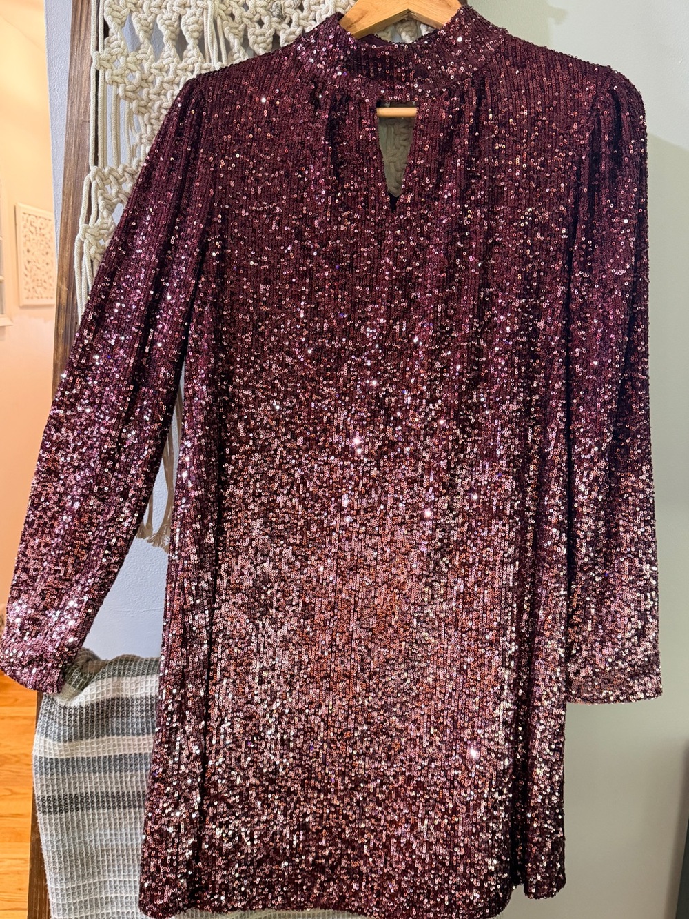 Cable & Gauge Dress in Deep Burgundy to Rose-Pink Ombré Sequins -sz Large
